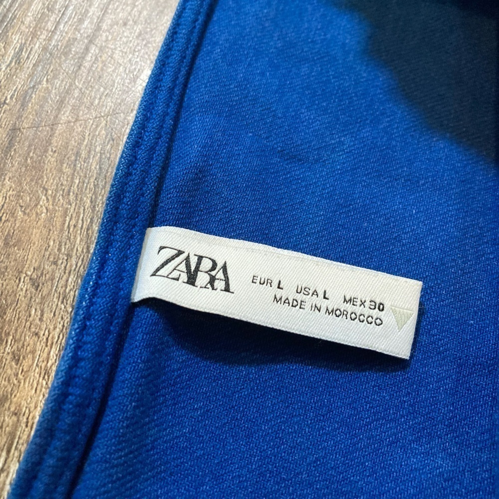Zara Bandeau Strapless Bodycon Dress French Blue Denim Stretch Size L - Picture 3 of 9